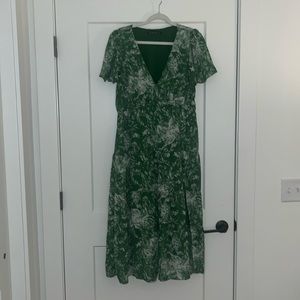 Green Floral V-Neck Dress